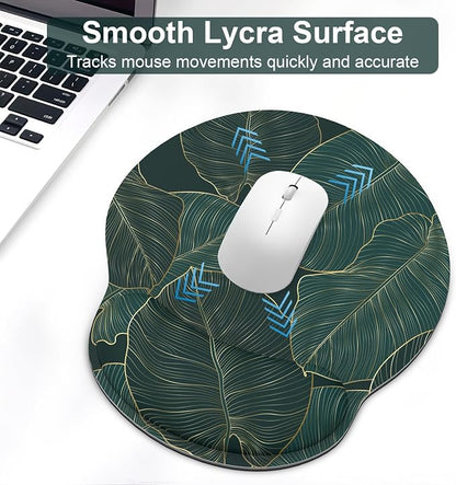 Ergonomic Mouse Pad with Wrist Rest and Keyboard Wrist Rest, Mousepad and Wrist Rest for Computer Keyboard, Pain Relief, Non-Slip Base, Mouse Pad Wrist Support for Gaming, Office, Green Palm Leaf