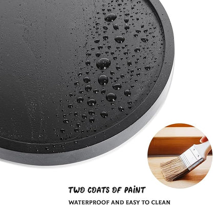 Round Decorative Tray Wood Bathroom Counter Organizer Farmhouse Kitchen Decor Wooden Riser for Soap Dish, Perfume, Candle, Sponge, 8" - Black