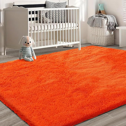 Orange Shag Area Rugs for Bedroom Living Room,5X8 Ultra Soft Fluffy Area Rugs for Dorm,Indoor Carpet Plush Rugs for Home Halloween Decor
