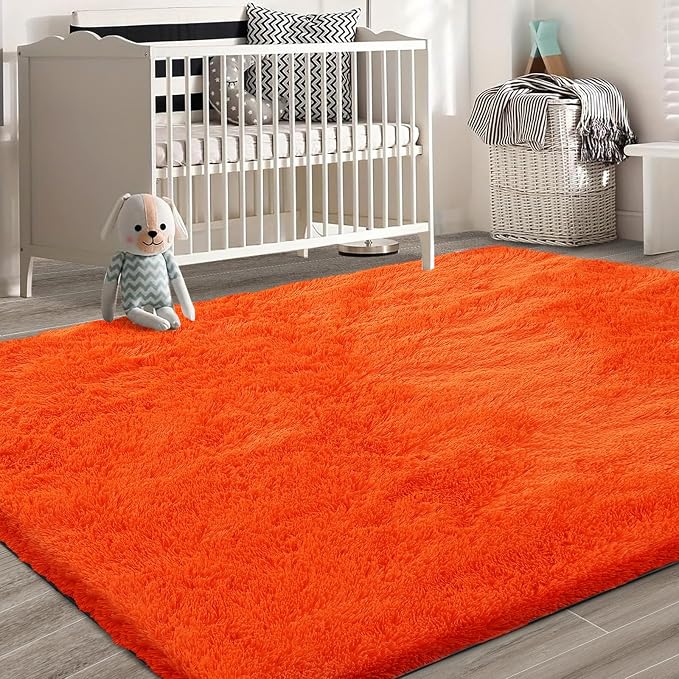 Orange Shag Area Rugs for Bedroom Living Room,6X9 Ultra Soft Fluffy Area Rugs for Dorm,Indoor Carpet Plush Rugs for Home Halloween Decor