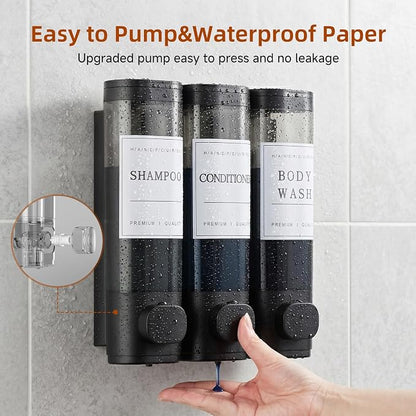 Shampoo and Conditioner Dispenser,Shower Soap Dispenser 3 Chamber No Drill Wall-Mounted Shampoo Dispenser for Shower Wall Mounted Shower Dispenser for Bathroom Hotel Large Capacity,Matte Black