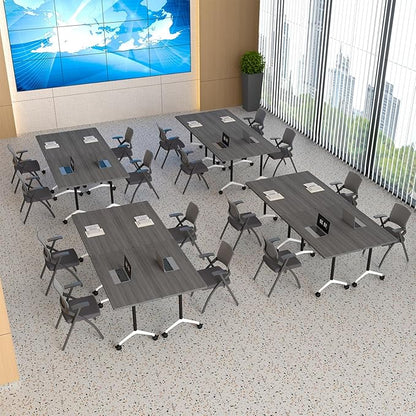 8Packs Folding Conference Table with Silent Wheels,Mobile Flip Top Meeting Room Table for Office Training and Classroom,Foldable Modular Rolling Desk for Home Office,Gray Space-Saving Rectangular