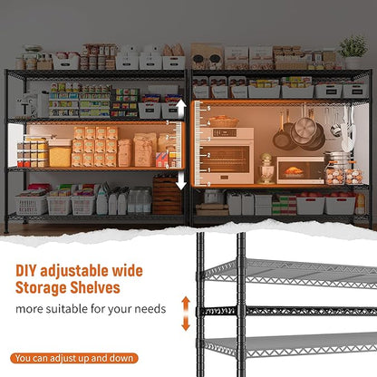 REIBII Storage Shelves 45.3''W Wire Shelving Unit 4 Tier Metal Shelves for Storage Rack Metal Shelving for Pantry Shelves Kitchen Steel Shelving, 45.3''W*63''H*17.7" D, 2 Pack