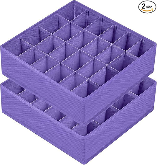 Joyoldelf Sock Drawer Organizer Divider 2 Packs Underwear Organizer, 24 Cell Closet Organizers and Storage Organizer Sock Holders Organizers for Storing Socks, Handkerchiefs, Ties, Belts (Purple)