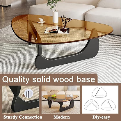 Modern Glass Coffee Table for Living Room, Mid Century Coffee Table, Small Coffee Tables, Suitable for Bedroom Living Room Reception Office Tables (Black/Brown, Medium)