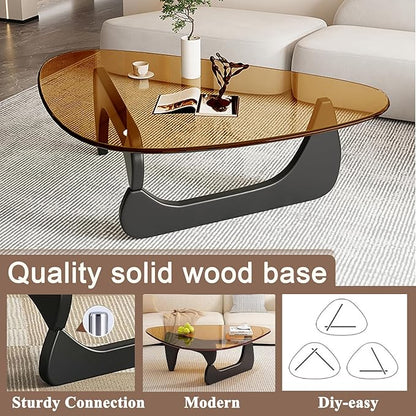 Modern Glass Coffee Table, Mid Century Small Coffee Table, Coffee Table for Living Room,Suitable for Bedroom Living Room Reception Office Tables (Black/Brown, Small)