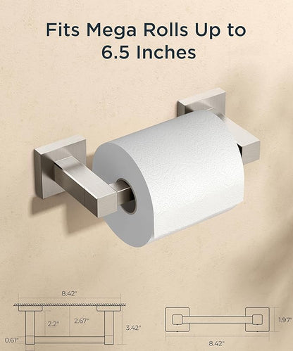 FORIOUS Toilet Paper Holder Wall Mount, Stainless Steel Rustproof Double Post Pivoting Tissue Roll Holder for Bathroom, Commercial Toilet Paper Dispenser (Brushed Nickel, Square)