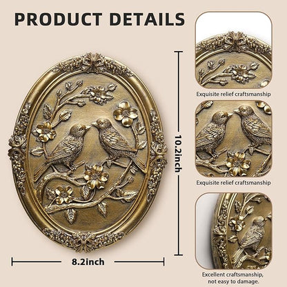 Vintage Bird Wall Sculpture,Antique Wall Decor,Retro Art Birds Sculpture,Hand Painted Wall Decoration with Embossed Couple Birds Design,Vintage Wall Decor for Living Room Bedroom Dining Room Hallway, Housewarming Gifts