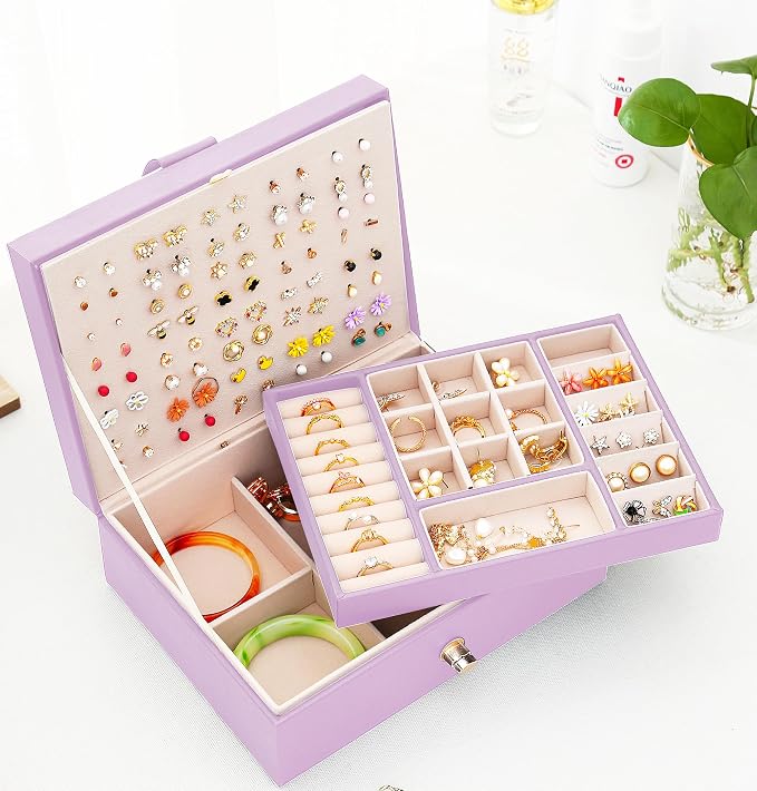 QBestry Girls Jewelry Box Earring Holder Organizer for Girls, Purple