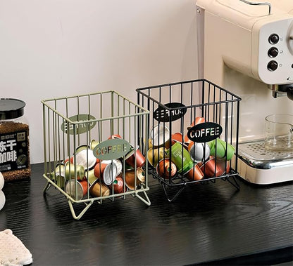Coffee Pod Holders for Counter, K-Cup Holder, Metal Coffee Pod Basket, Espresso Pods Organizer, Coffee Station Accessories (Black)