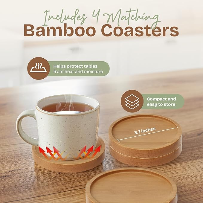 Tea bag organizer with 3-tier storage & 4 matching coasters. Fully assembled. Deluxe bamboo tea organizer for tea bags, coffee pods, condiments and pantry organization. Holds up to 180 tea bags.