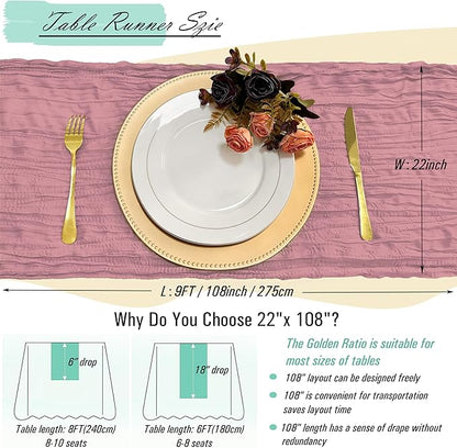8 Pack Dusty Rose Cheesecloth Table Runner 22 x 108 inch Gauze Cheese Cloth Table Runner Bulk for Rustic Wedding Baby Shower Birthday Party Boho Table Decor