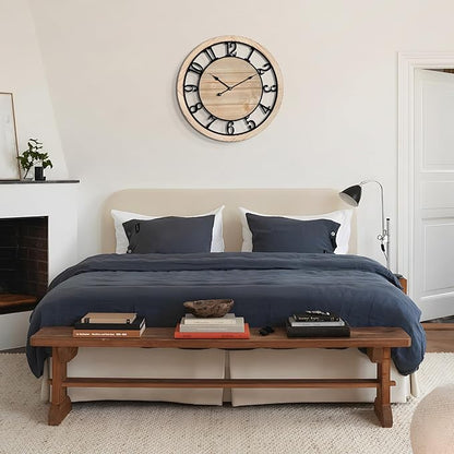 LEIKE 20 Inch Large Wall Clock - Rustic Wooden Silent Non-Ticking Wall Clock with Black Metal Frame, Vintage Farmhouse Decorative for Living Room, Bedroom, Kitchen - Arabic Numerals, Modern Design