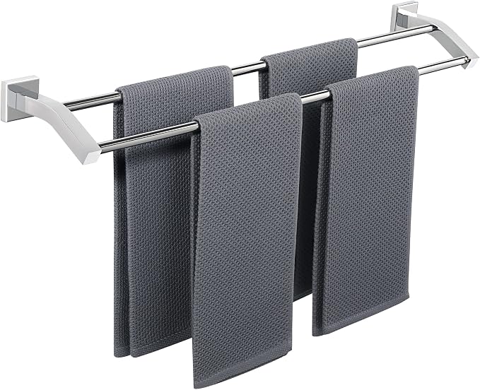 Alise Double Bath Towel Bars Towel Racks for Bathroom,Wall Mount Towel Holder Heavy Duty 28-Inch Towel Hanger Rail,SUS304 Stainless Steel Polished Chrome