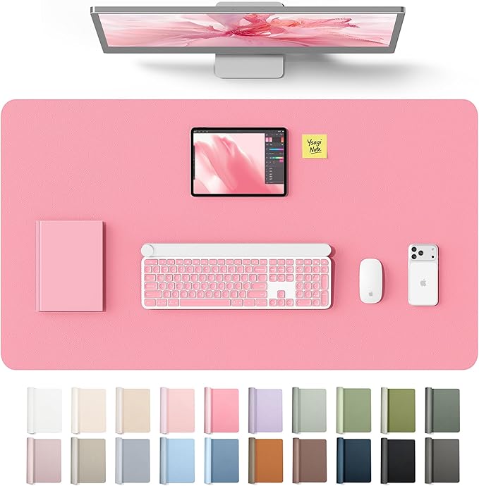 YSAGi Leather Desk Protector, Office Mat, Large Mouse Mat, Non-Slip PU Leather Blotter, Laptop Desk Mat, Waterproof Writing Pad for Office and Home(Pink, 40" x 24")