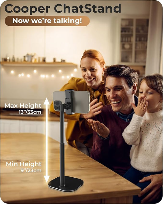 COOPER ChatStand, Adjustable Cell Phone Stand for Desk, Phone Stand for Recording, iPhone Holder for Filming, Small iPhone Tripod, Soporte para Celular, Fits Samsung, Android, (Night Black)