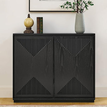LKTART Mid Century Modern Sideboard Buffet Storage Cabinet with Doors and Shelves,Wood Coffee Bar Storage Cabinets for Kitchen, Dining Room, Living Room-Black