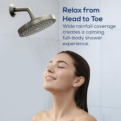High Pressure Shower Head - Anti-Clogging Silicone Nozzles 2.5 GPM Removable Restrictor - Easy to Clean and Install - Includes Plumbers Tape - 6 inch - (Matte Grey, 2.5GPM)