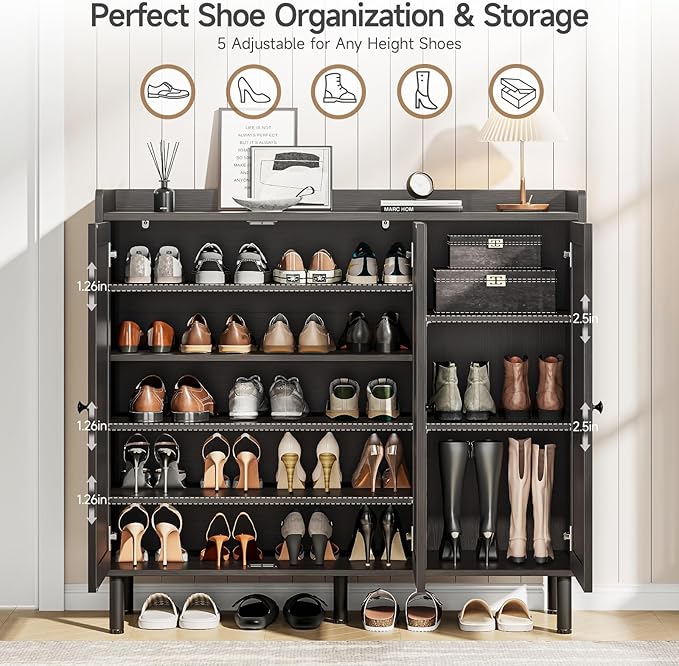 ONBRILL Shoe Cabinet with 3 Doors and Adjustable Shelves, 30 Pairs Shoe Storage Cabinet, 40 Inch Tall Farmhouse Shoe Rack Shoe Organizer Cabinet for Entryway Living Room Closet, Black