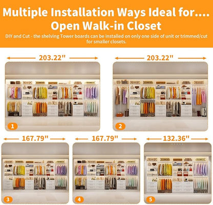 Closet System with 9 Drawers, 11-17FT Closet Organizer System with Cuttable Shelves for Walk in Closet with 9 Expandable Hanging Rods, Heavy Duty Built-in Closet for Bedroom, White(3 Sets)