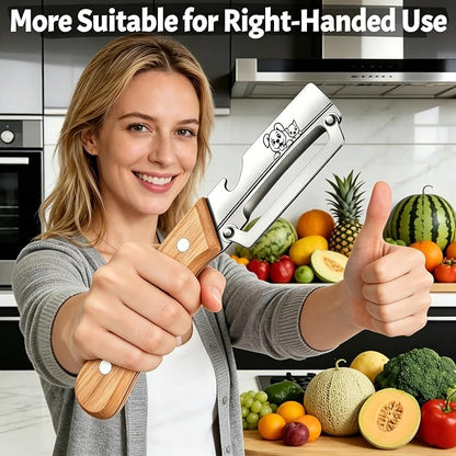 TEEVEA Vegetable Peeler, Stainless Steel Blade Wooden Handle | Multifunctional 2-in-1 kitchen tool, zero flex zero snag, with bottle opener for fruit potato apple veggie