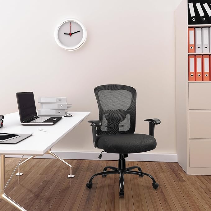 Bigroof Home Office Chair Ergonomic Mesh Desk Chair 400lbs with Adjustable Lumbar Support Arms High Back Wide Seat Task Executive Rolling Swivel Chair for Women Men, Heavy People