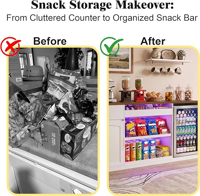 GDLF Snack Bar Cabinet with Fridge Space, 70.1" Snack Organizer with Storage and Candy Display Shelf, Coffee Station for Home Theater or Game Room with LED Lights, White