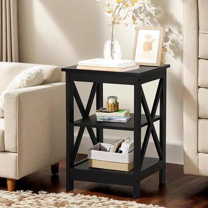 MAISON ARTS Black End Tables, Living Room End Tables Set of 2, Farmhouse Small Side Table, 3-Tier Modern Bed Side Table Nightstands for Bedroom