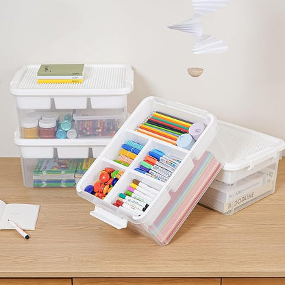 Citylife 17 QT Storage Box with Building Baseplate Lid and Removable Tray Office Organization Kitchen Organization Toy Storage Bead, Tool, Sewing, 2 Packs
