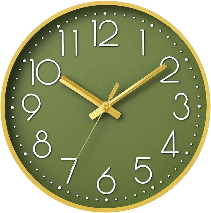 DAXSMY Wall Clock - 12 Inch Silent Non-Ticking Modern 3D Wall Clocks Battery Operated - Decorative Clock for Kitchen, Home Office, Bathroom, Bedroom, Living Room(Green)