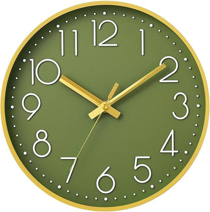 DAXSMY Wall Clock - 12 Inch Silent Non-Ticking Modern 3D Wall Clocks Battery Operated - Decorative Clock for Kitchen, Home Office, Bathroom, Bedroom, Living Room(Green)