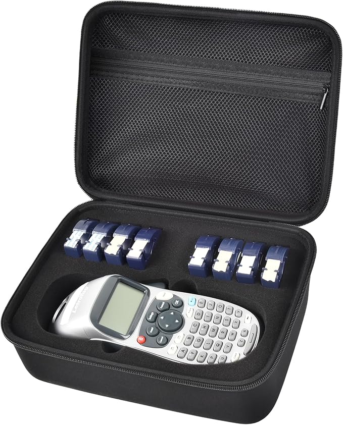 Case Compatible with DYMO LetraTag LT-100H Handheld Label Maker Machine, Holder for Labeler Makers Printer Machine & Labeling Tapes Refills, with Mesh Pocket for Accessories- (Black Sponge)