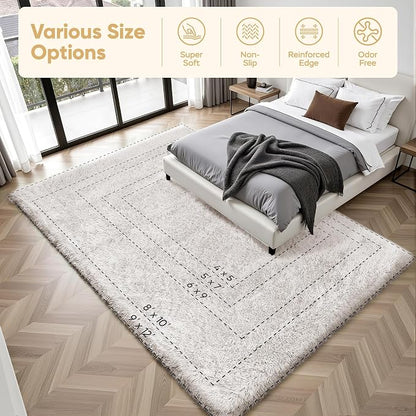 8x10 Area Rugs for Living Room Bedroom: White Soft Fluffy Shag Upgrade Non-Slip High Pile Carpet Large Fuzzy Plush Indoor Floor Decor Shaggy Rug for Kid Boys Girls Dorms Playroom Nursery Modern Home