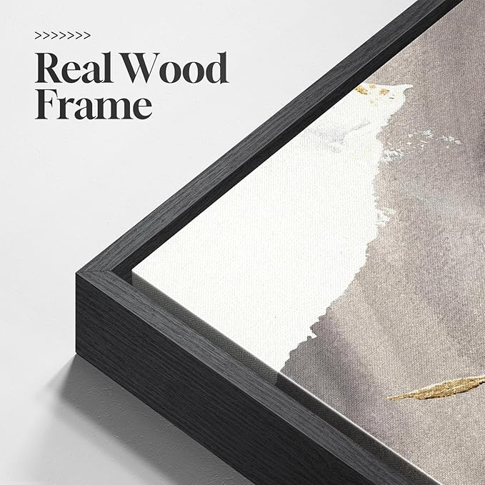 Framed Black White and Gold Abstract Wall Art, 1 Piece Square Modern Canvas Prints Artwork for Walls, Minimalist Abstract Picture for Bedroom Dining Room Lounge Living Room Office Wall Decor 24x24 In