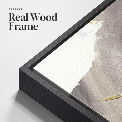 Framed Black White and Gold Abstract Wall Art, 1 Piece Square Modern Canvas Prints Artwork for Walls, Minimalist Abstract Picture for Bedroom Dining Room Lounge Living Room Office Wall Decor 24x24 In
