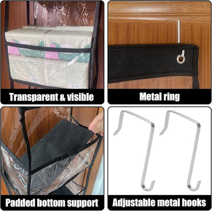 5-Shelf Over The Door Pantry Organizer with Clear Pockets, Heavy Duty Hanging Storage for Closet, Bedroom, Bathroom, and Nursery (Black, Holds up to 28 lbs)