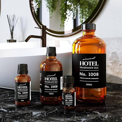 AirScent Hotel Diffuser Oil No. 1008 - White Tea, Aloe Vera & Sandalwood - Hotel Scent Dupe - Premium Fragrance Oil for Ultrasonic and Waterless Diffusers and Crafting - 120 mL, 4 fl oz Glass Bottle