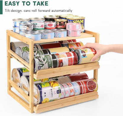 Yumkfoi Can Organizer for Pantry, 3 Tiers | Hold up to 72 3oz Cat Can, Rolling Can Storage, Soda Dispenser, For Cabinet