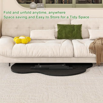 Foldable Coffee Table,Mid Century Modern Coffee Table Living Room Tables,Cloud Shape Irregular Center Table,Portable Folding Table for Small Spaces,Living Room,Bedroom,Entryway,Easy Assembly,Black