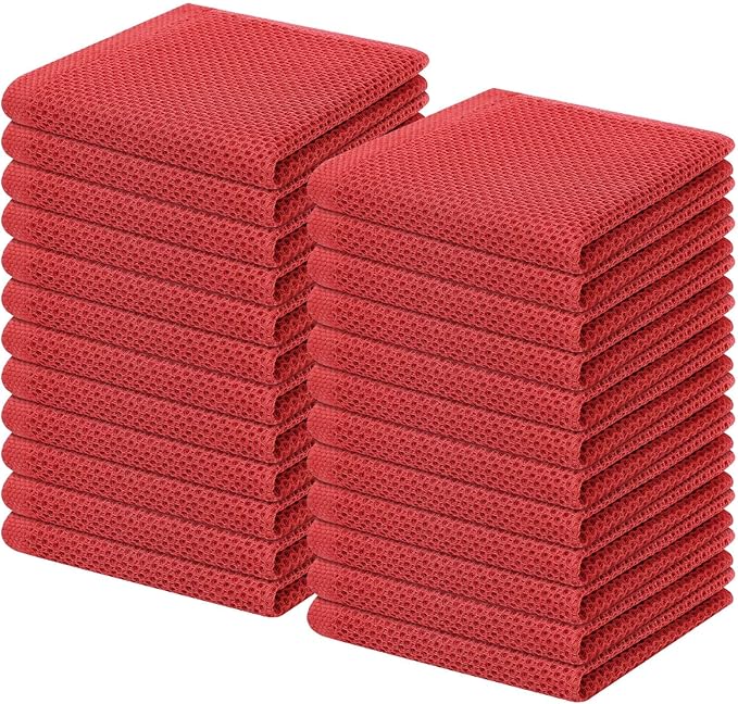 Homaxy 100% Cotton Waffle Weave Kitchen Dish Cloths, Ultra Soft Absorbent Quick Drying Dish Towels, 12 x 12 Inches, 24-Pack, Brick Red