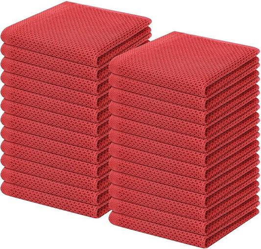 Homaxy 100% Cotton Waffle Weave Kitchen Dish Cloths, Ultra Soft Absorbent Quick Drying Dish Towels, 12 x 12 Inches, 24-Pack, Brick Red