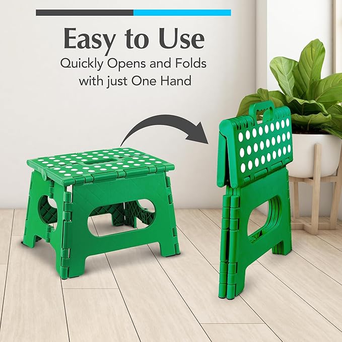 Handy Laundry Folding Lightweight Step Stool - Sturdy Enough to Support Adults - Opens Easy with One Flip - Great for Kitchen, Bathroom or Bedroom (Green - 9 Inch)