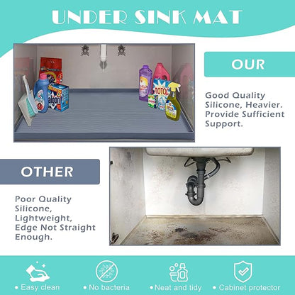 URMONA Waterproof Silicone Under Sink Mat 22'' x 14'' Shelf Liner for Kitchen and Bathroom, Cabinet and Counter Protector, Storage and Organizers, Litter Mat, Pet Cat Puppy Essentials(Cream)