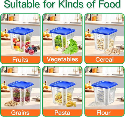 4 pcs 8qt Food Storage Containers with Lid, Square Clear Commercial Food Storage Containers with Handle and Scale for Food Storage in Home Kitchen & Dining (Blue)