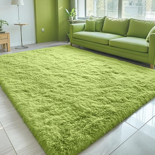 OLANLY 5x7 Machine Washable Large Area Rugs for Living Room, Bedroom, Soft Fluffy Shaggy Bedside Rug, Indoor Floor Carpet for Kids Girls and Boys, Dorms, Nursery, Home Decor Aesthetic, Grass Green