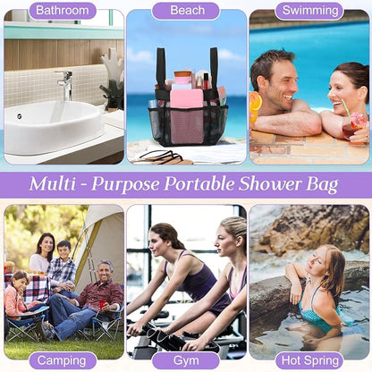 Hillban 4 Pcs Mesh Shower Caddy Portable Shower Caddy for Dorm Beach Mesh Bags with Deeper 8 Pockets and Handles Showers Caddies Basket for Women College Room Vacation(Blue, Purple, Black, Gray)