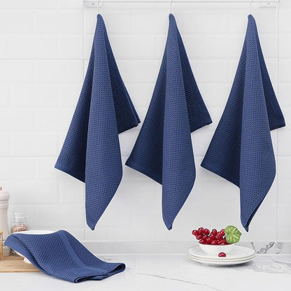 Homaxy 100% Cotton Waffle Weave Kitchen Dish Towels, Ultra Soft Absorbent Quick Drying Cleaning Towel, 20x28 Inches, 8-Pack, Navy Blue