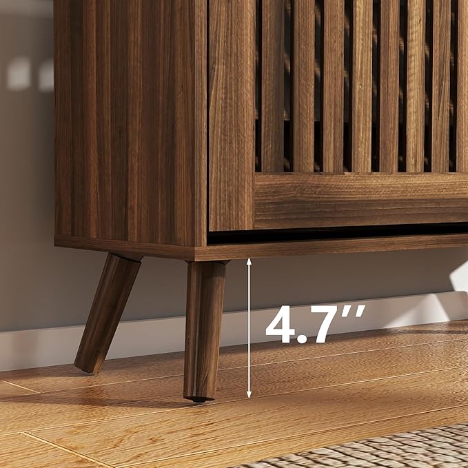 Vibe & Dine Shoe Cabinet with 2 Flip Drawers, Narrow Shoe Rack with Black Handles, Free Standing Shoe Storage Cabinet for Entryway Slim, Wood Shoe Organizer Cabinet for Hallway, Bedroom, Walnut