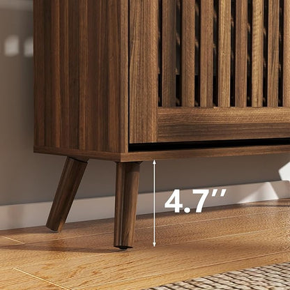 Vibe & Dine Shoe Cabinet with 2 Flip Drawers, Narrow Shoe Rack with Black Handles, Free Standing Shoe Storage Cabinet for Entryway Slim, Wood Shoe Organizer Cabinet for Hallway, Bedroom, Walnut