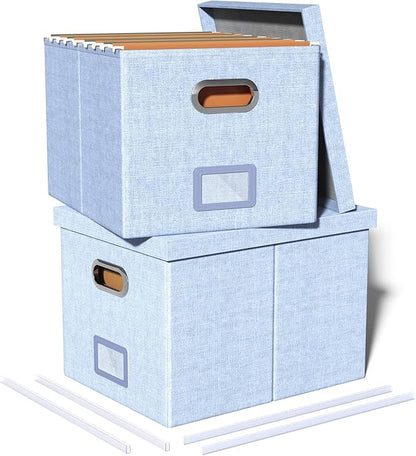 2 Pack File Storage Organizer, Filing Box, Portable File Box with Lid, Fit for Letter/Legal File Folder Storage, Document Organizer, Sky-blue